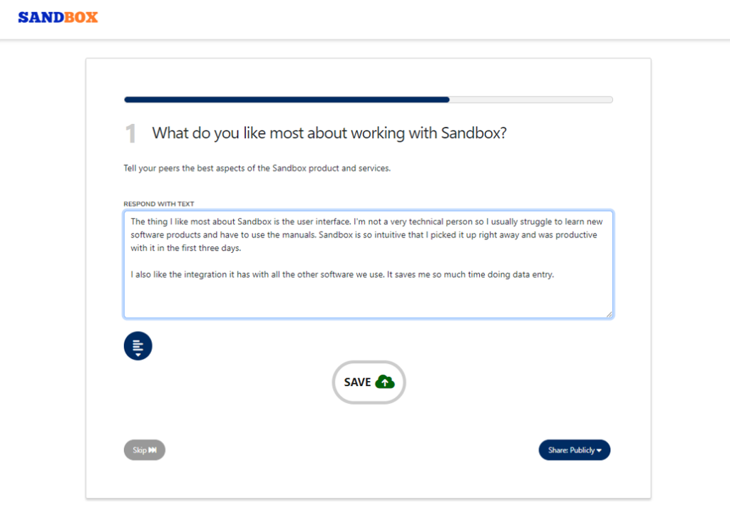 Make it easier for customers to write peer reviews by capturing their answers once